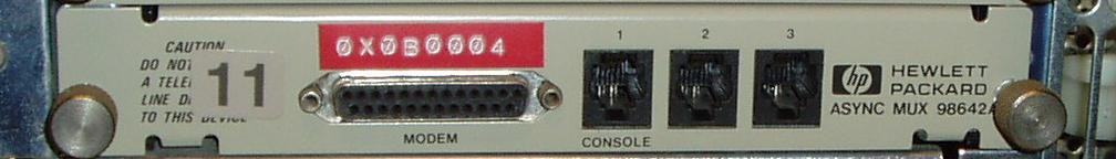 Backplane of the HP98642A showing RJ11 and DB25F